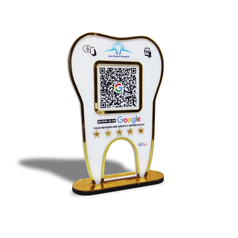 Tapify Premium - Dental Tooth Shaped NFC Single QR Standee for Google Review | Instagram | UPI - Image 1