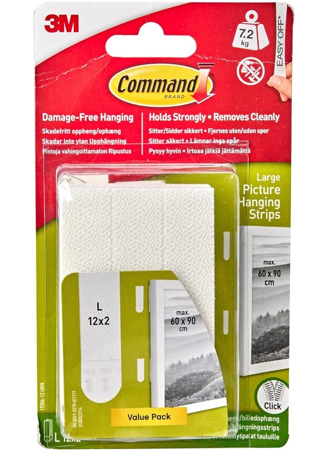 Command Command Picture Hanging Strips, Large (White,17206-12ES) - Pack of 12 Strips  - Image 1