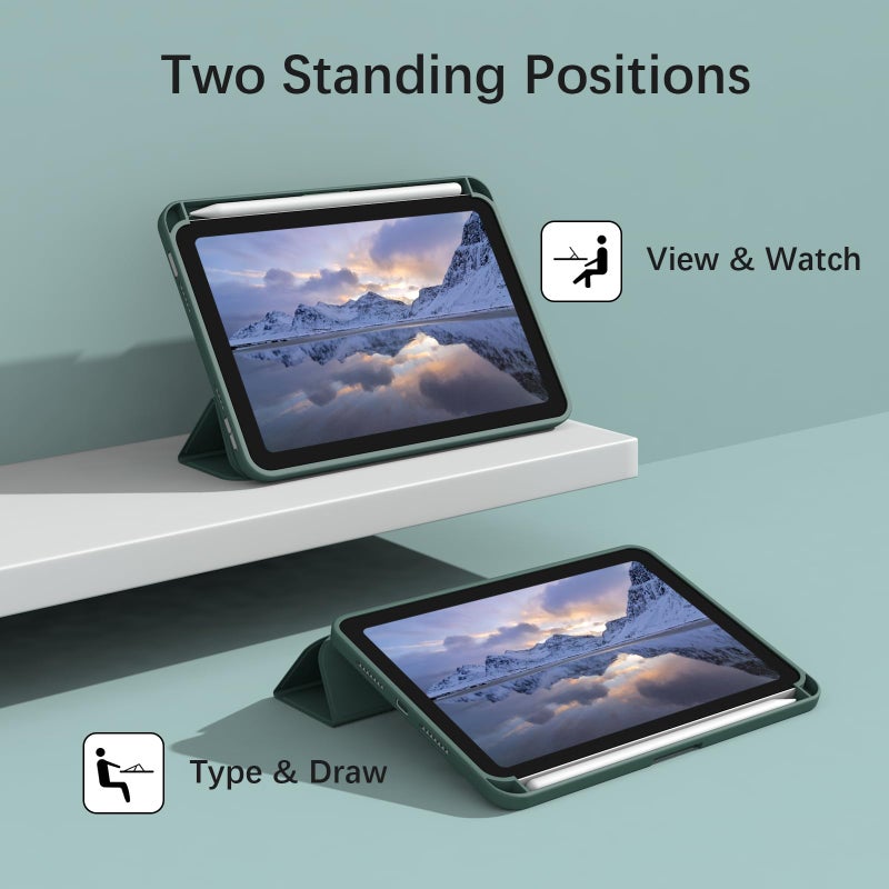 Divufus Case for iPad mini 7th Generation (A17 Pro 2024) / Mini 6th Generation 2021 Smart Lightweight Trifold Stand Cover, Auto Sleep/Wake Soft TPU Pencil Holder Case for iPad mini 7/6, Dark Green - Image 5