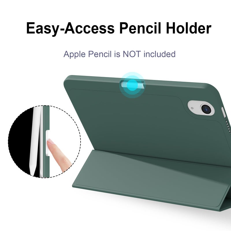 Divufus Case for iPad mini 7th Generation (A17 Pro 2024) / Mini 6th Generation 2021 Smart Lightweight Trifold Stand Cover, Auto Sleep/Wake Soft TPU Pencil Holder Case for iPad mini 7/6, Dark Green - Image 4