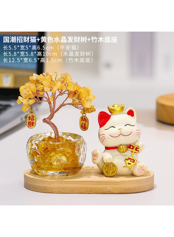 Lucky Cat Ornament Natural Crystal Money Tree Office Workstation Decoration Creative New Crystal Tree Desktop Gift