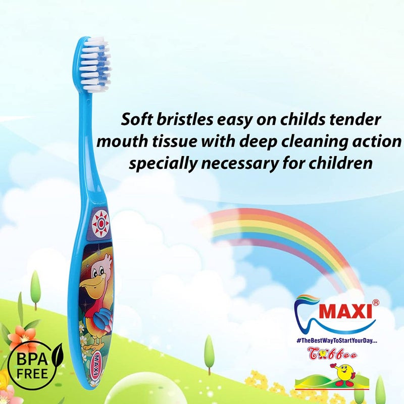 MAXI Toffee Soft bristles Manual Toothbrush for kids, boys and girls, baby, Multicolor, 2 years+ (Pack of 6) - Image 2
