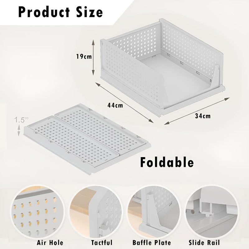 VERAT Plastic Foldable Stackable Organizers Rack Drawer Shelf Storage Container for Home Wardrobe Cupboard 5PCS WHITE - Image 3