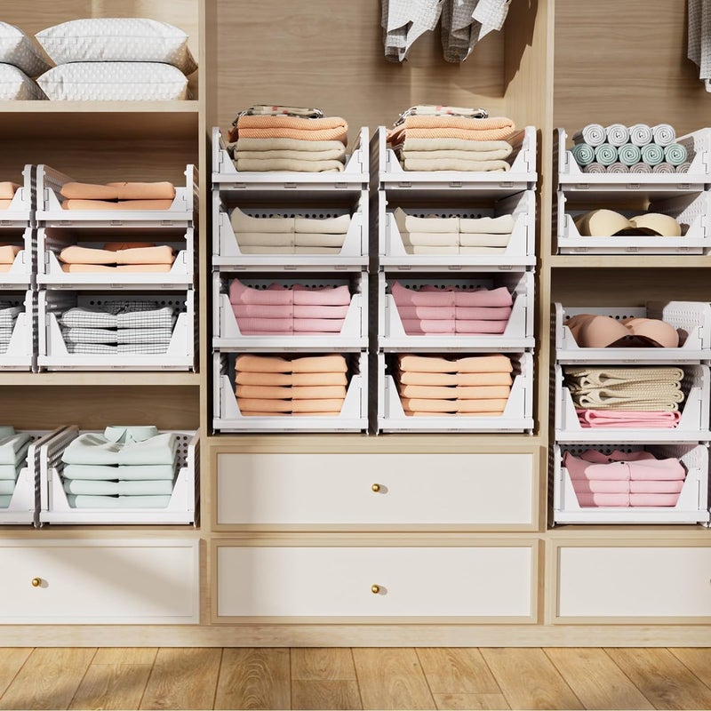 VERAT Plastic Foldable Stackable Organizers Rack Drawer Shelf Storage Container for Home Wardrobe Cupboard 5PCS WHITE - Image 2