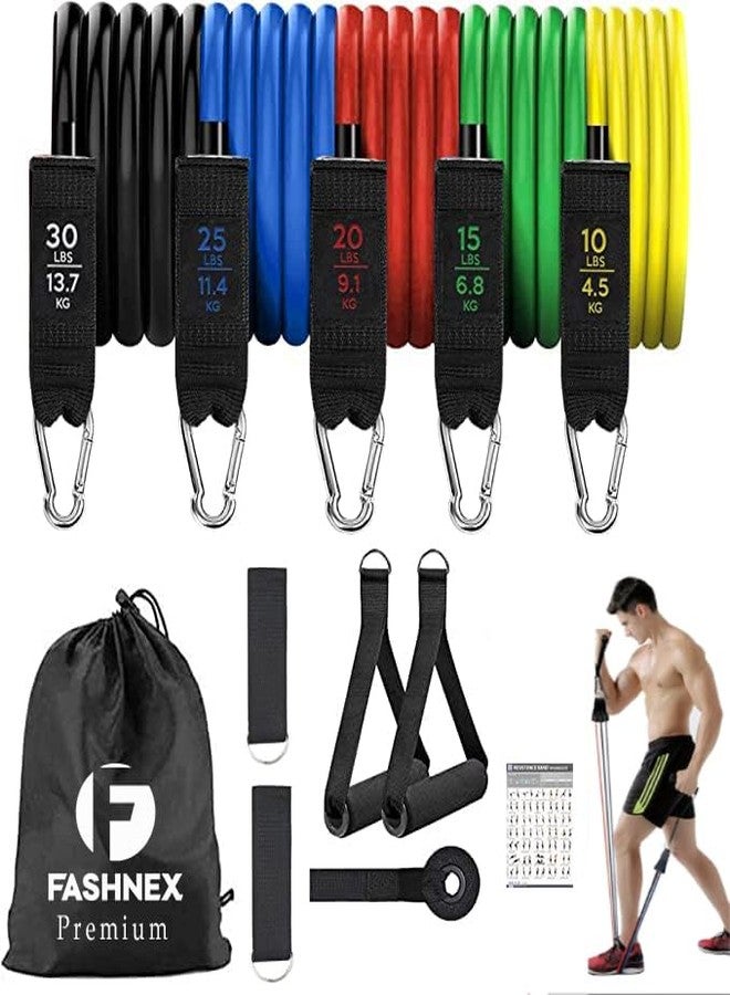 FASHNEX مجموعة أحزمة مقاومة من المطاط الطبيعي الممتاز من فاشنكس، 11 قطعة، للرجال والنساء (كما هو موضح في الصورة) - Image 1