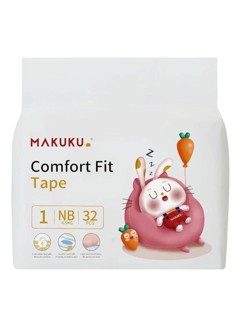 Makuku حفاضات شريط مريحة مقاس 1 0-5 كجم 0-2 أشهر