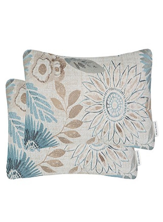 Mika Home Pack of 2 Decorative Oblong Rectangular Throw Pillow Cover Cushion Cases for Chair,Sunflower Pattern,12x20 Inches, Blue Cream - Image 1