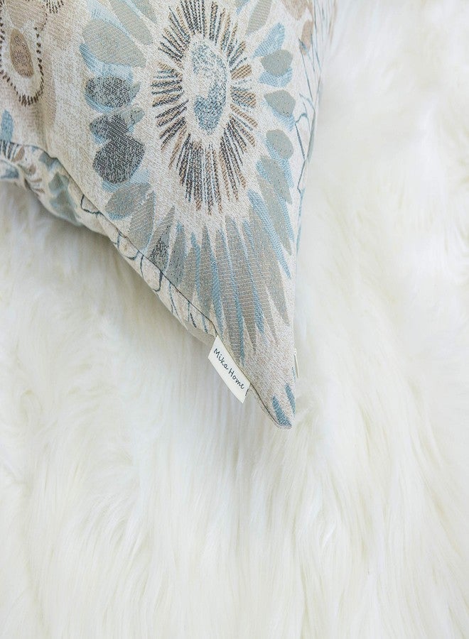 Mika Home Pack of 2 Decorative Oblong Rectangular Throw Pillow Cover Cushion Cases for Chair,Sunflower Pattern,12x20 Inches, Blue Cream - Image 4