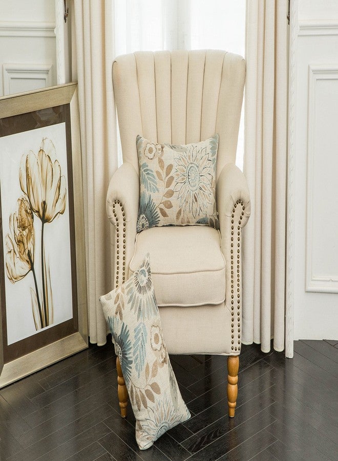 Mika Home Pack of 2 Decorative Oblong Rectangular Throw Pillow Cover Cushion Cases for Chair,Sunflower Pattern,12x20 Inches, Blue Cream - Image 2