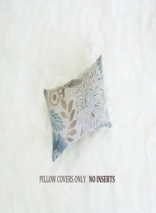 Mika Home Pack of 2 Decorative Oblong Rectangular Throw Pillow Cover Cushion Cases for Chair,Sunflower Pattern,12x20 Inches, Blue Cream - Image 3