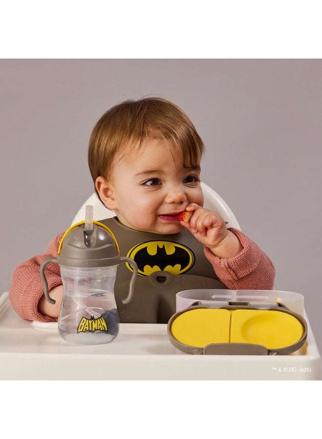 b.box Batman Silicone Bib, Stay open Catcher, Rolls for Easy on the go use, Non-stick silicone, Adjustable, Tapered Fit, Dishwasher Safe, From 4m+ - Image 5