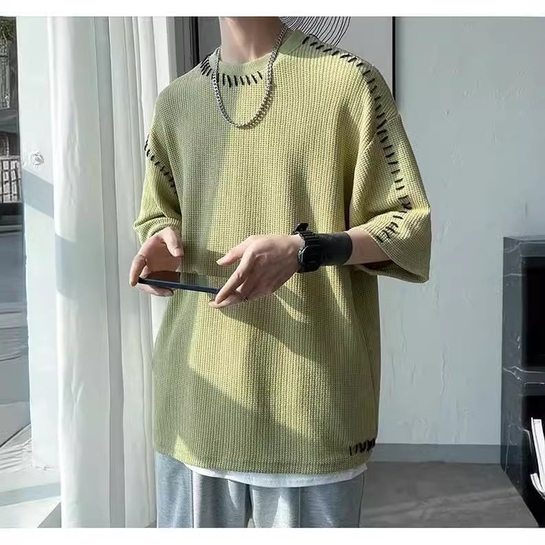Design Sense Niche T-shirt Men's Short-sleeved Loose Summer Fashionable Brand Crewneck Half-sleeved Waffles Top Hip-hop Trend - Image 5