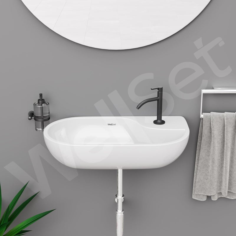 Well Set Ceramic Wash BasinBasin for BathroomWall Mounted Washbasin for HomeOfficeHotels 20X12X7INCH - Image 4