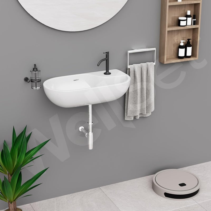 Well Set Ceramic Wash BasinBasin for BathroomWall Mounted Washbasin for HomeOfficeHotels 20X12X7INCH - Image 3