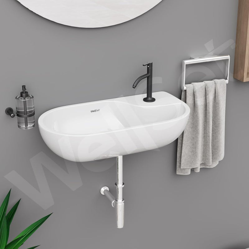 Well Set Ceramic Wash BasinBasin for BathroomWall Mounted Washbasin for HomeOfficeHotels 20X12X7INCH - Image 1