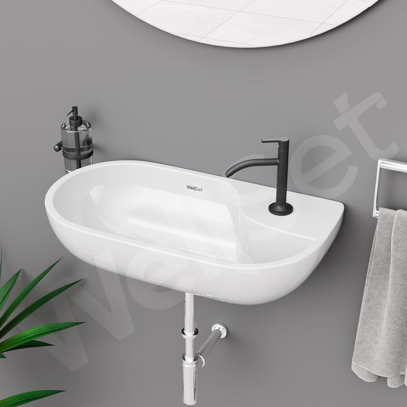 Well Set Ceramic Wash BasinBasin for BathroomWall Mounted Washbasin for HomeOfficeHotels 20X12X7INCH - Image 2