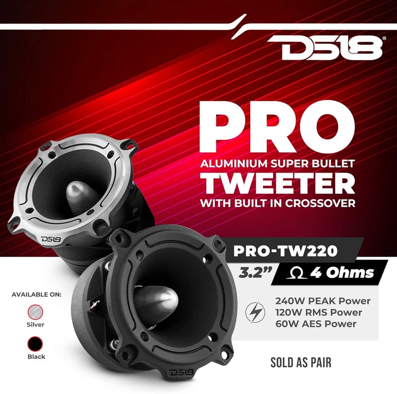 DS18 PRO-TW220 Aluminum Super Bullet Tweeter 1" 350W Max 225W RMS with Built In Crossover (2 Speakers Included) - Image 2