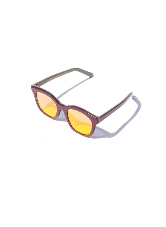 ليا نظارة شمسية نسائية للحماية من الأشعة فوق البنفسجية، نظارة شمسية ليا ذات شكل مسطح مع عدسة صفراء وإطار أرجواني اللون، قياسات 48*21*145 - Image 1