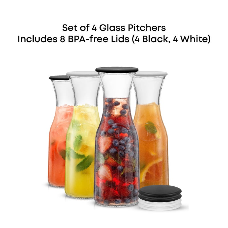 JoyJolt Glass Carafe with Lid, Set of 4 â€“ 1 Liter Glass Pitcher for Mimosa Bar, Water, Iced Tea, Juice, Wine, Lemonade, Milk â€“ Dishwasher Safe Beverage Drink Dispensers for Brunch, Parties - Image 3