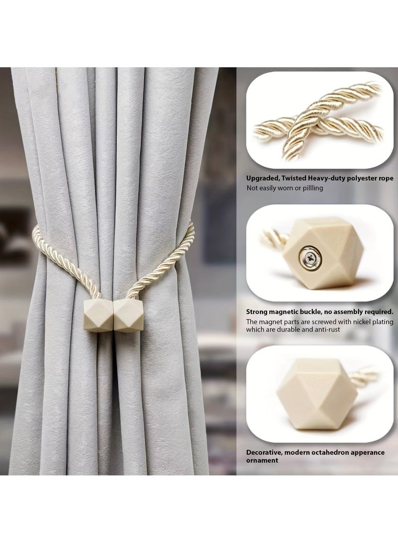 4 PCS Strong Magnetic Curtain Tiebacks - Modern Twist Rope Design for Living Room, Office & Home Decor (Off-White)  - Image 1
