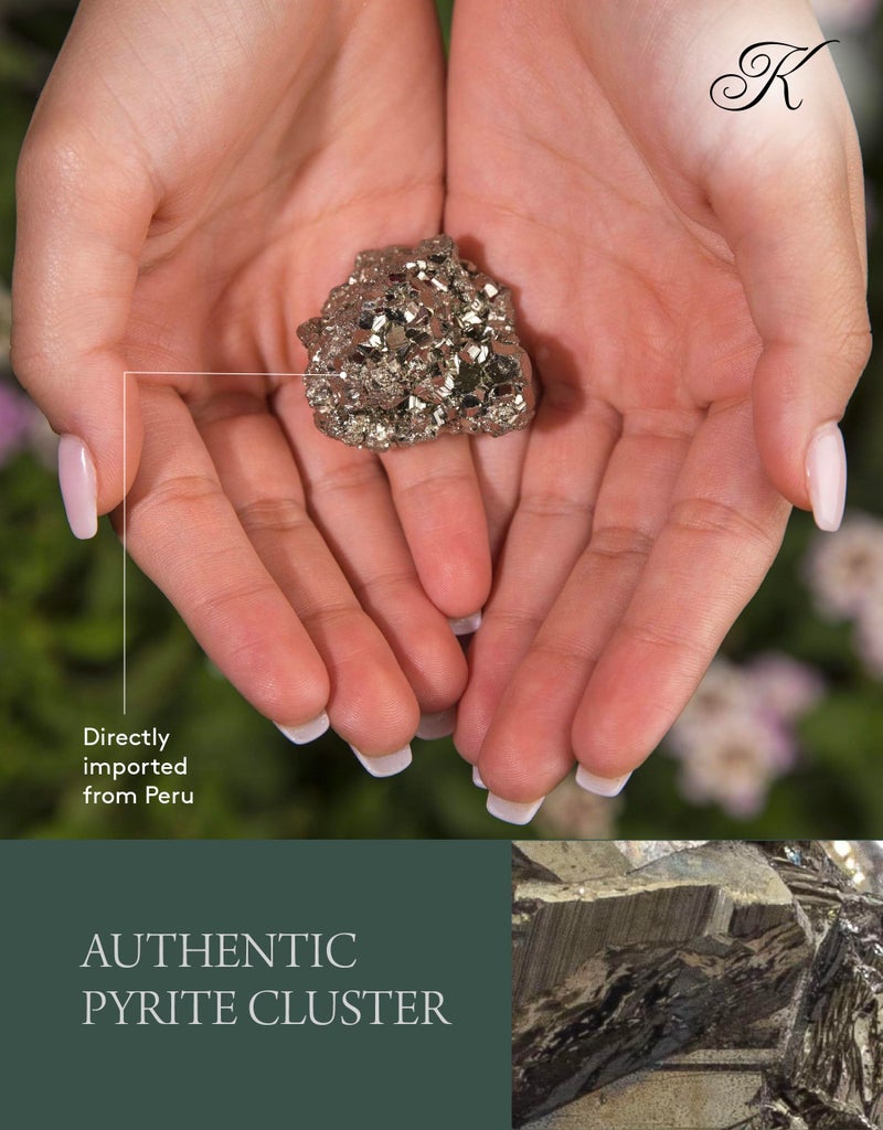 KALIFANO Natural Pyrite Cluster - High Energy Iron Piedra Pirita from Peru with Healing Properties (Information Card) Fools Gold Rock Reiki Crystal Used for Increased Willpower and Manifestation - Image 3