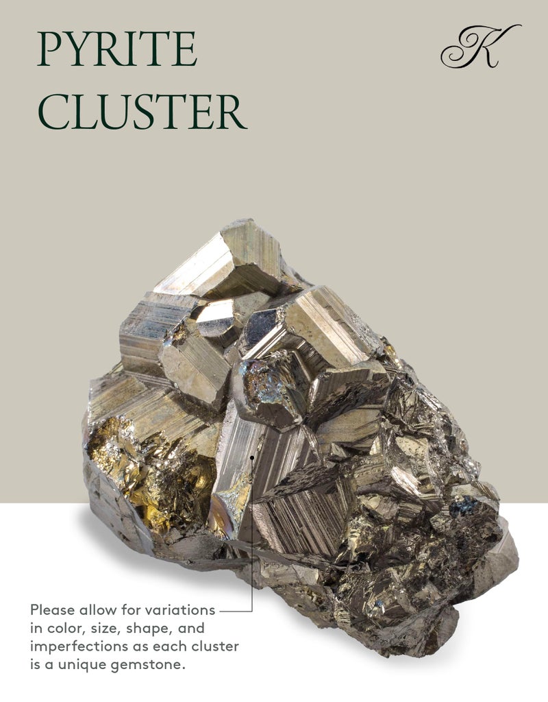 KALIFANO Natural Pyrite Cluster - High Energy Iron Piedra Pirita from Peru with Healing Properties (Information Card) Fools Gold Rock Reiki Crystal Used for Increased Willpower and Manifestation - Image 4