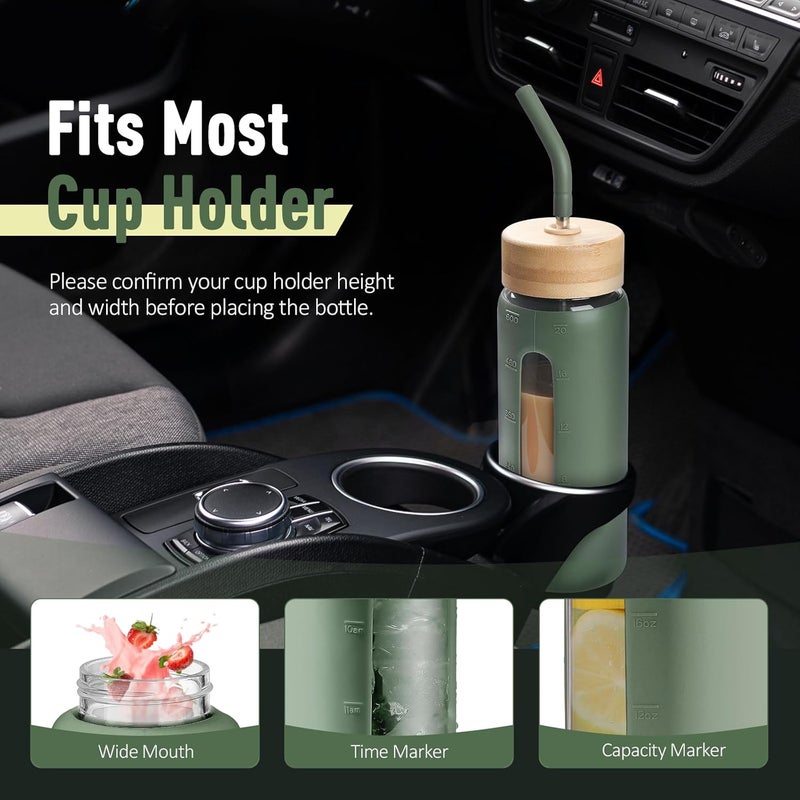 BLUEGO 600ml Glass Water Bottle with Straw and 2 Lids Coffee Cup with Time Marker and Silicone Protector Drink Cup Cola BPA Free, Oliver - Image 5