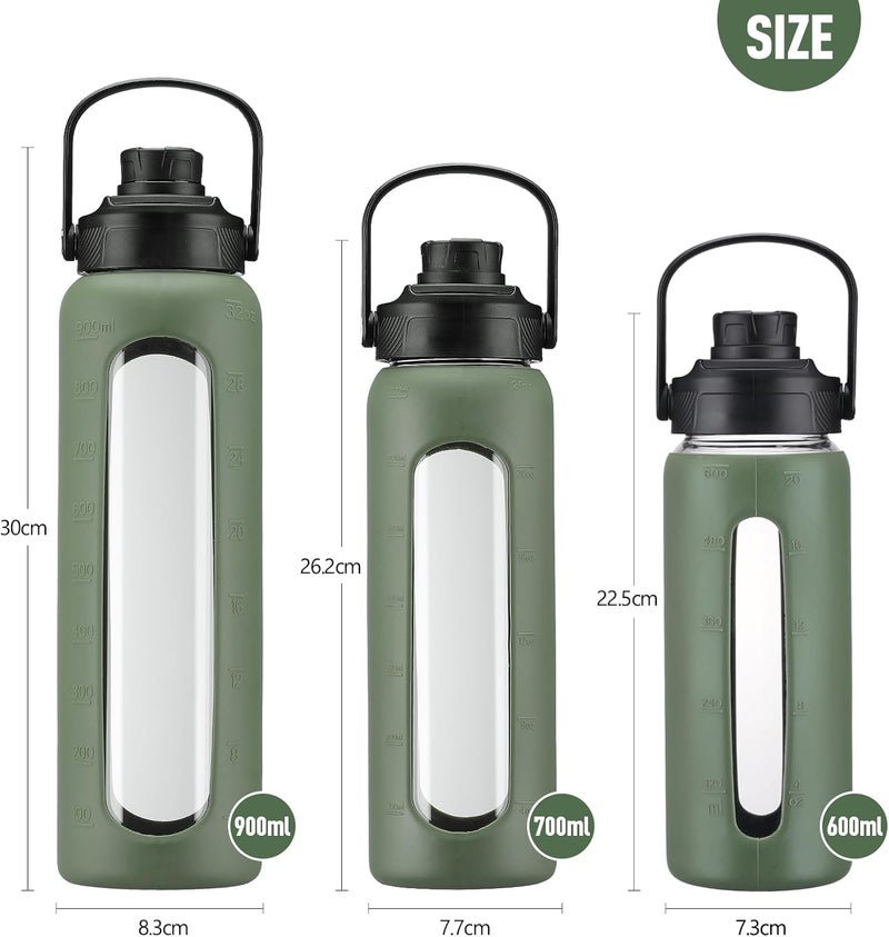 BLUEGO 600ml Glass Water Bottle with Straw and 2 Lids Coffee Cup with Time Marker and Silicone Protector Drink Cup Cola BPA Free, Oliver - Image 4