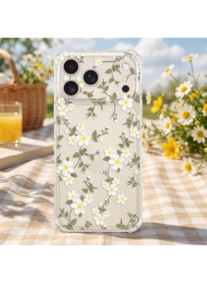 HaDoii for iPhone 17 Pro Max Phone Case Clear, Cute Flower Pattern for Women Girls Phone Cover, 4 Corners Thickened Slim TPU Bumper Anti-Drop Protective Case for iPhone 17 Pro Max, Big White Flower - Image 1