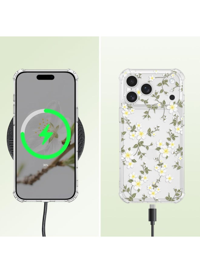 HaDoii for iPhone 17 Pro Max Phone Case Clear, Cute Flower Pattern for Women Girls Phone Cover, 4 Corners Thickened Slim TPU Bumper Anti-Drop Protective Case for iPhone 17 Pro Max, Big White Flower - Image 3