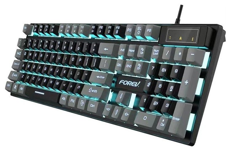 فوريف لوحة مفاتيح سلكية للألعاب FV-Q8، للرياضات الإلكترونية، باعثة للضوء، سطح المكتب، الكمبيوتر المحمول، لوحة مفاتيح سلكية بغشاء سلكي (FV-Q8 أسود-رمادي) - Image 1