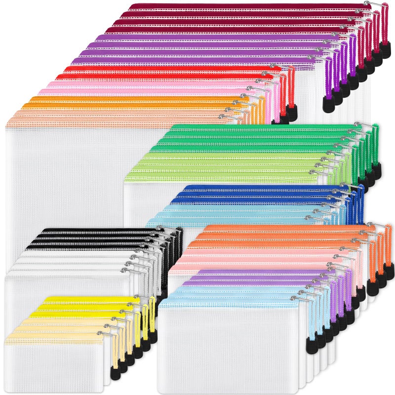 EOOUT 56pcs Mesh Zipper Pouch, Waterproof Zipper Bags, 8 Sizes Plastic Travel Pouch, 18 Colors, Multipurpose for Travel Storage, Office Appliances - Image 1