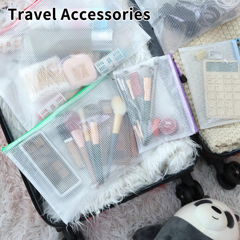 EOOUT 56pcs Mesh Zipper Pouch, Waterproof Zipper Bags, 8 Sizes Plastic Travel Pouch, 18 Colors, Multipurpose for Travel Storage, Office Appliances - Image 5