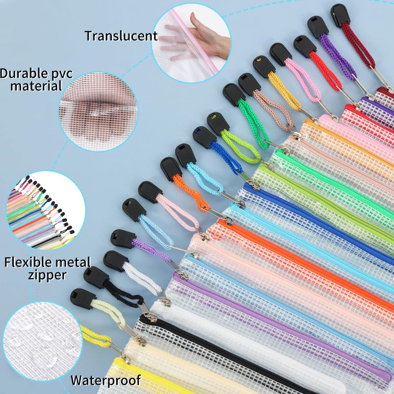 EOOUT 56pcs Mesh Zipper Pouch, Waterproof Zipper Bags, 8 Sizes Plastic Travel Pouch, 18 Colors, Multipurpose for Travel Storage, Office Appliances - Image 3
