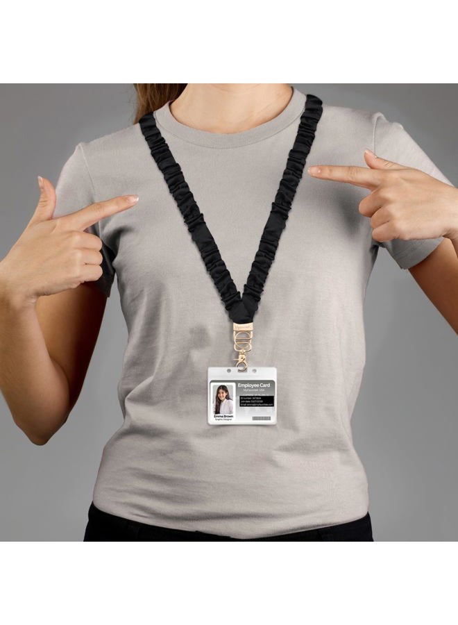 MyfavoriteK Stylish Scrunchie Lanyard for ID Badges Cute Neck Stretchy Lanyard for Keys Retractable Keychain Holder (Black) - Image 5