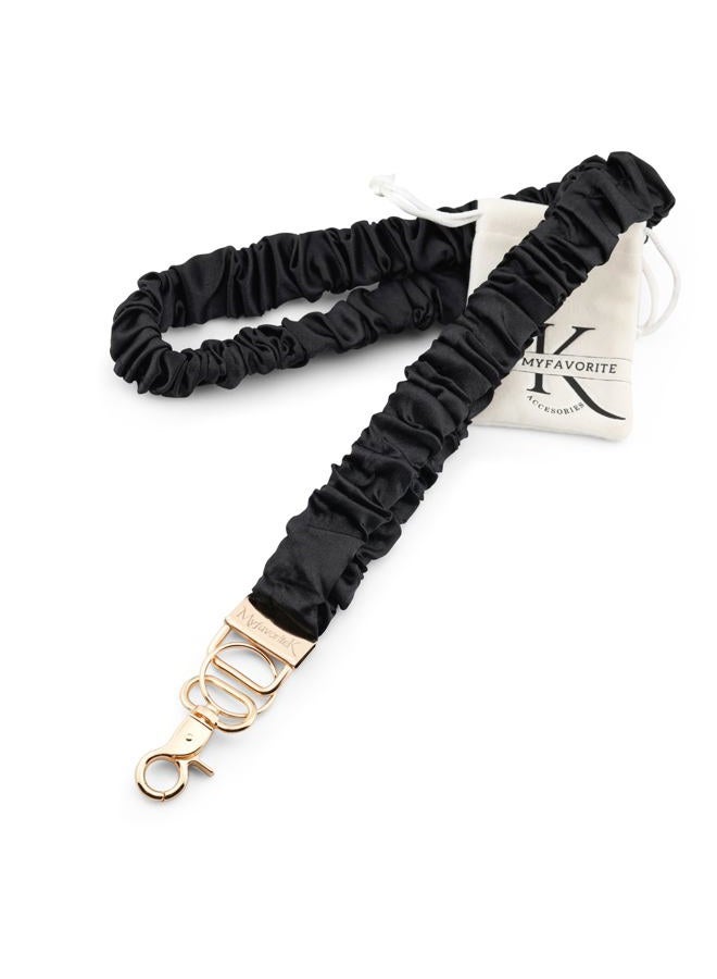 MyfavoriteK Stylish Scrunchie Lanyard for ID Badges Cute Neck Stretchy Lanyard for Keys Retractable Keychain Holder (Black) - Image 1