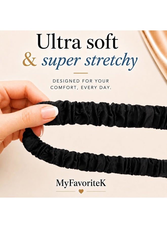 MyfavoriteK Stylish Scrunchie Lanyard for ID Badges Cute Neck Stretchy Lanyard for Keys Retractable Keychain Holder (Black) - Image 2