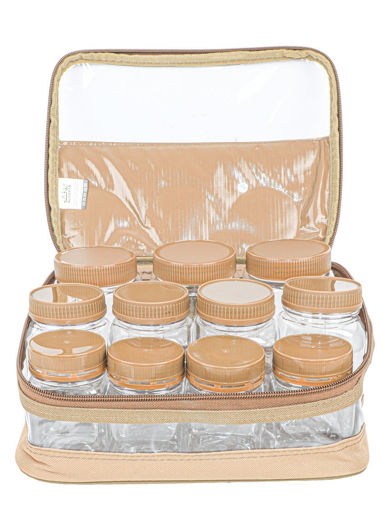 الغافة شنطة  علب بهارات ,عدد11قطعة  , سعة 200 ملي,سعة 350 ملي, سعة 680 ملي, لون كاكي , من  الغافة - Image 2