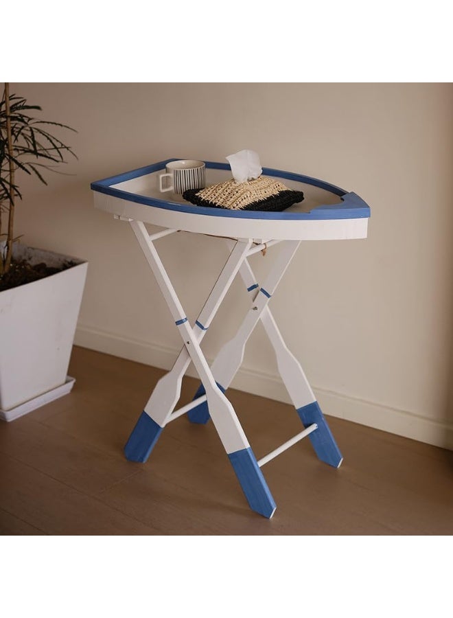 YINZUO Mediterranean Style Solid Wood Boat-Shaped Folding Table – Creative Surfboard Coffee Table, Phone Table, Ocean-Themed Summer Decor, Window Display - Image 2