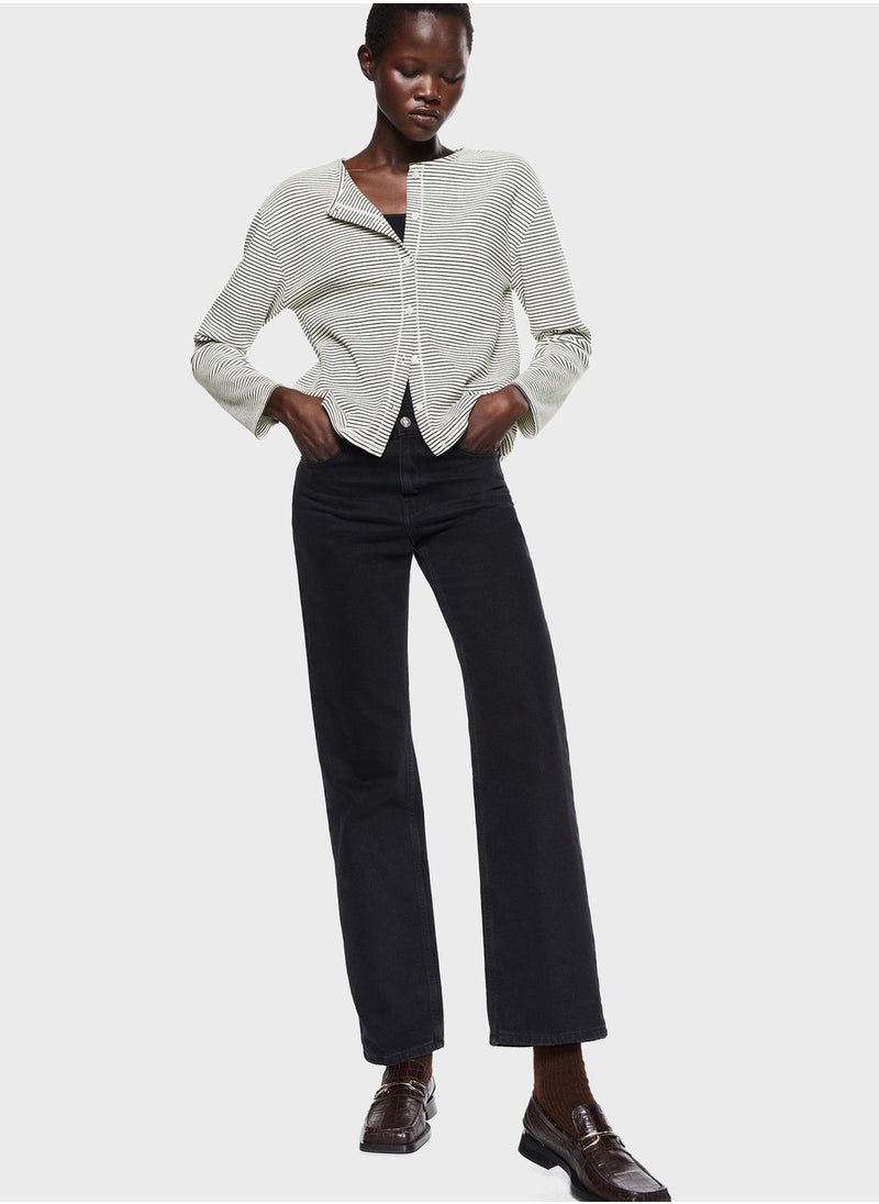 MANGO - Striped Button Detail Cardigan - Image 1