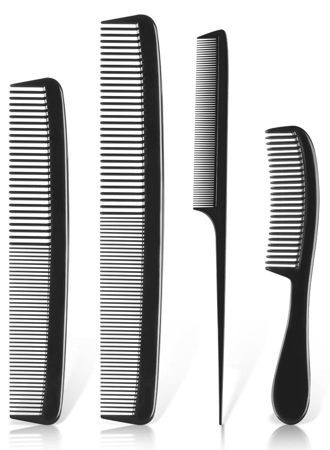 CdbC 4 Piece Professional Black Comb Set for Men and Women-Fine Tooth, Rat Tail, Beard and Mustache Combs-Parting and Teasing Tools for All Hair Types - Image 1