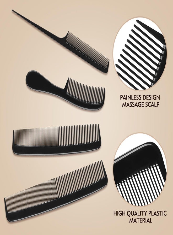 CdbC 4 Piece Professional Black Comb Set for Men and Women-Fine Tooth, Rat Tail, Beard and Mustache Combs-Parting and Teasing Tools for All Hair Types - Image 3