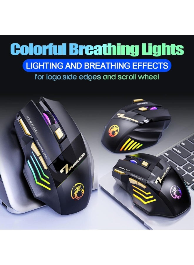 Wireless Gaming Mouse, Silent Click Wireless Rechargeable Mouse with Colourful LED Lights and up to 4800 DPI Adjustable 400 mAh Lithium Battery for Laptop and Computer - Image 5