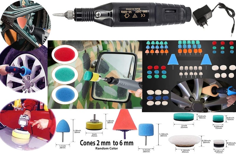 DIY Crafts Mini Cone's 1-3" inch, Choice 1-7" inch Sponge Buffing Waxing Density Felts & Fur Pad for Tight Area Detailing Sealing Glaze + Mini Variable Speed Machine (15x 4X Felt 4X Fur Pads, 1"inch) - Image 2