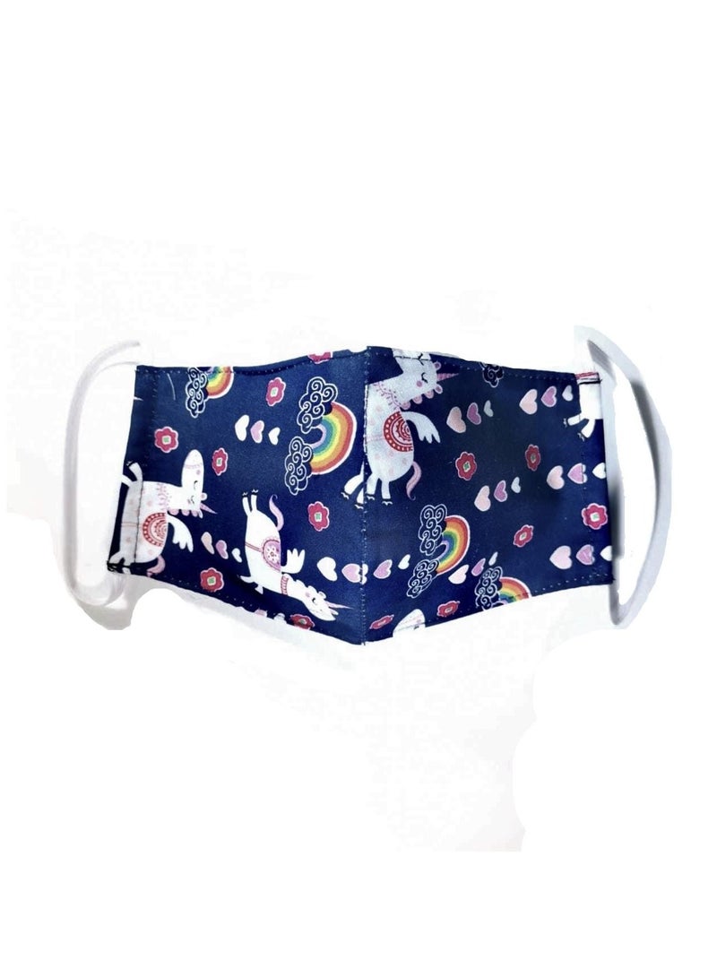 Pikkaboo Washable Mask-Navy Blue Unicorn Kids - Image 1