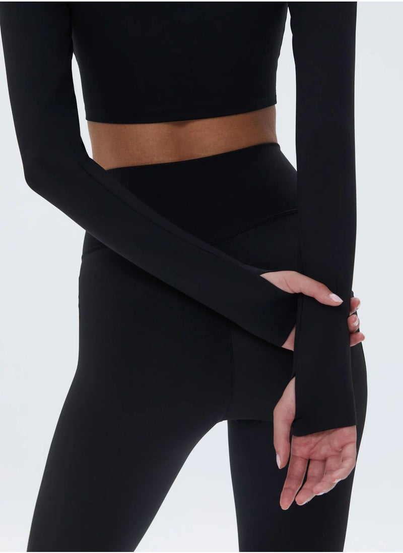 Vicino - Vicino Women's Sportswear Set with Thumb Hole and High Waisted High-Quality Workout Pants - Black - Image 1