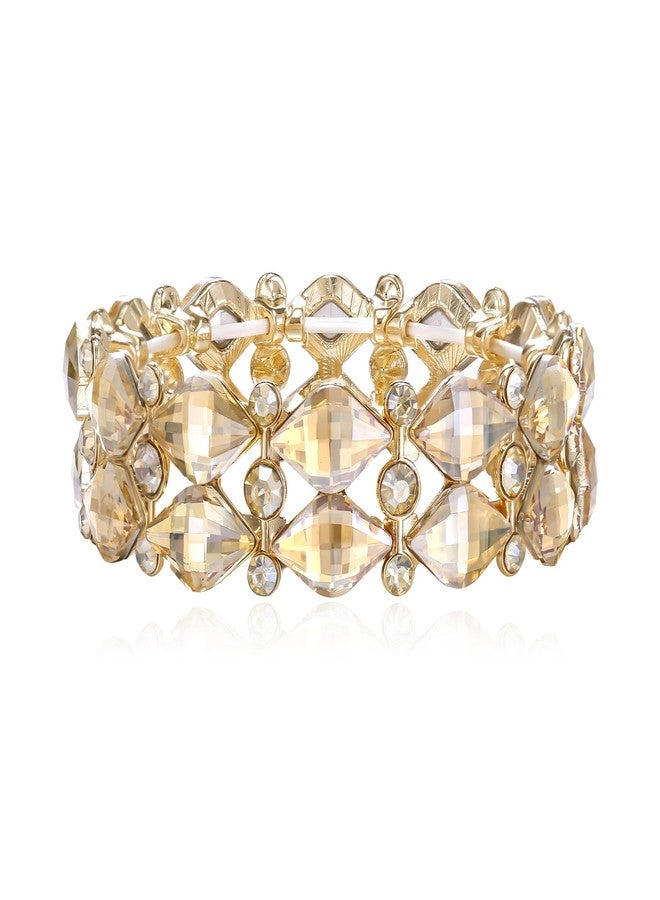 BriLove Wedding Bridal Gorgeous Sparkling Crystal Prismatic Stretch Bangle Bracelet for Women Party Prom Jewelry Accessories Champagne Gold-Tone - Image 1