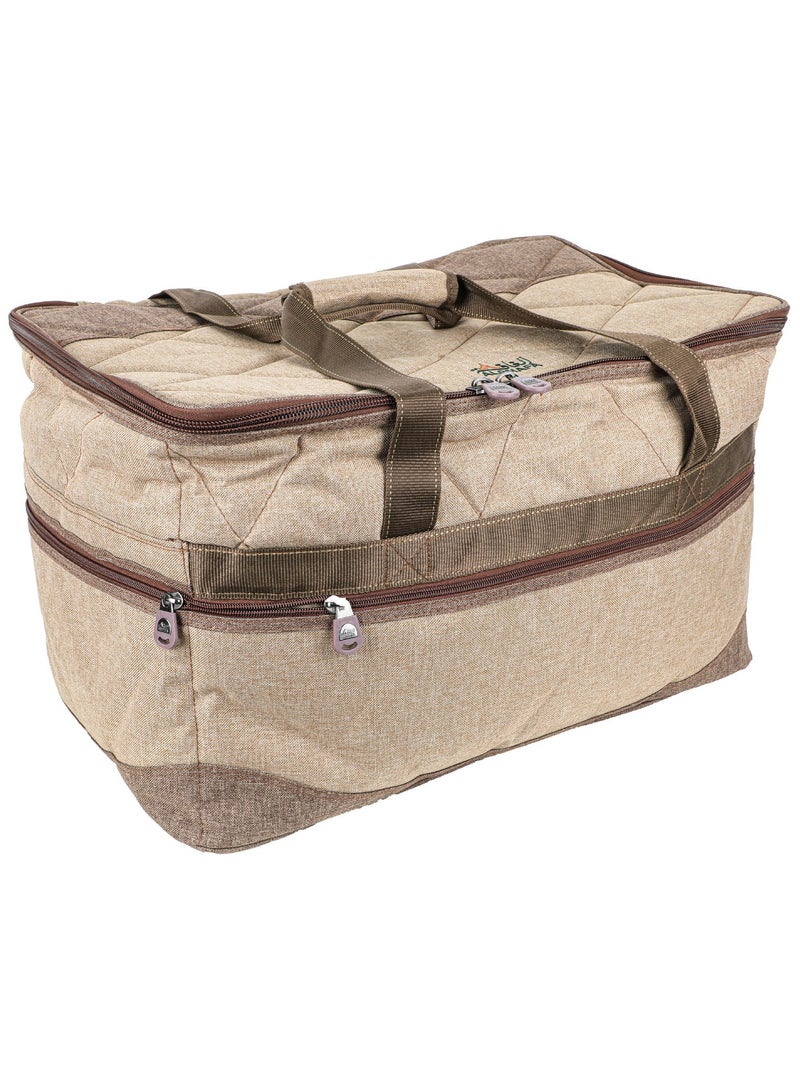 ALGHAFA Camping Tool Bag, Camping and Travel Cooking Organizer, Travel Bag with Mesh Pockets, Portable Bag for Cooking, Barbecue and Kitchen Tools, 36*37*55cm, Oxford Canvas, PVC Lining, Wooden Color, Algafa  - Image 1
