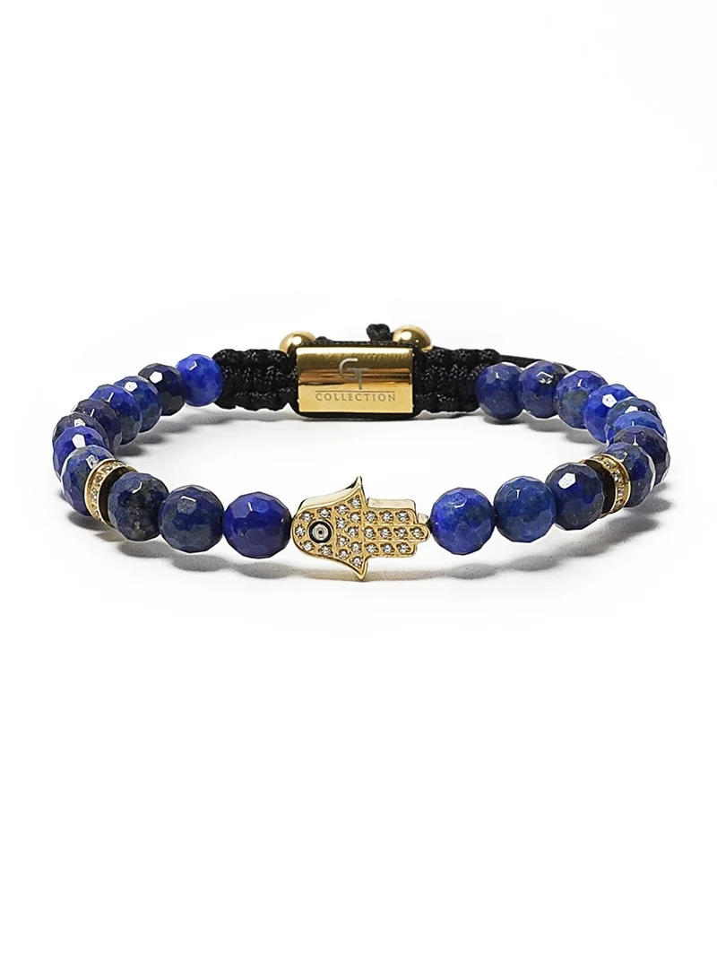 Lunnora blue Lapis Lazuli Beads Handmade Natural Stone Bead Bracelet – Bracelet for Men, Men’s Bracelet, Gifts for Men, Bracelets for Men – With Golden Hamsa Hand, Adjustable One Size Fits All for Men | Best Price UAE