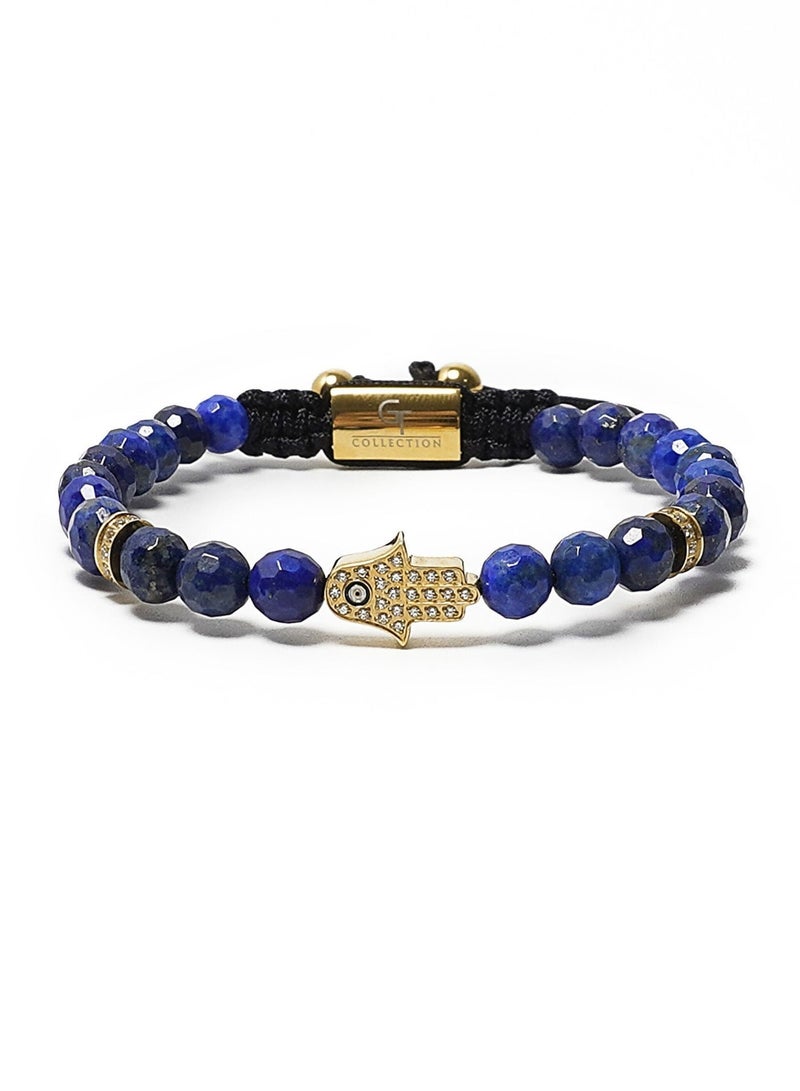 Lunnora Lapis Lazuli Beads Handmade Natural Stone Bead Bracelet – Bracelet for Men, Men’s Bracelet, Gifts for Men, Bracelets for Men – With Golden Hamsa Hand, Adjustable One Size Fits All - Image 3